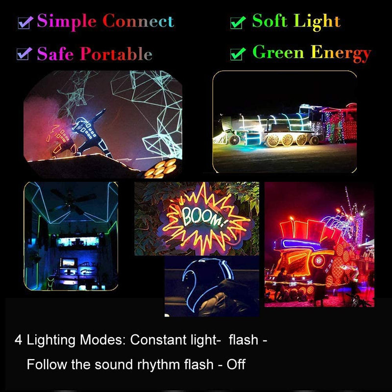 [AUSTRALIA] - EL Wire White, Sounds Control /Constant Light/Flash 9ft Neon Lights Neon Wire Neon Glowing Strobing Electroluminescent Wire with Battery Operated for Parties, Halloween, DIY Decoration 