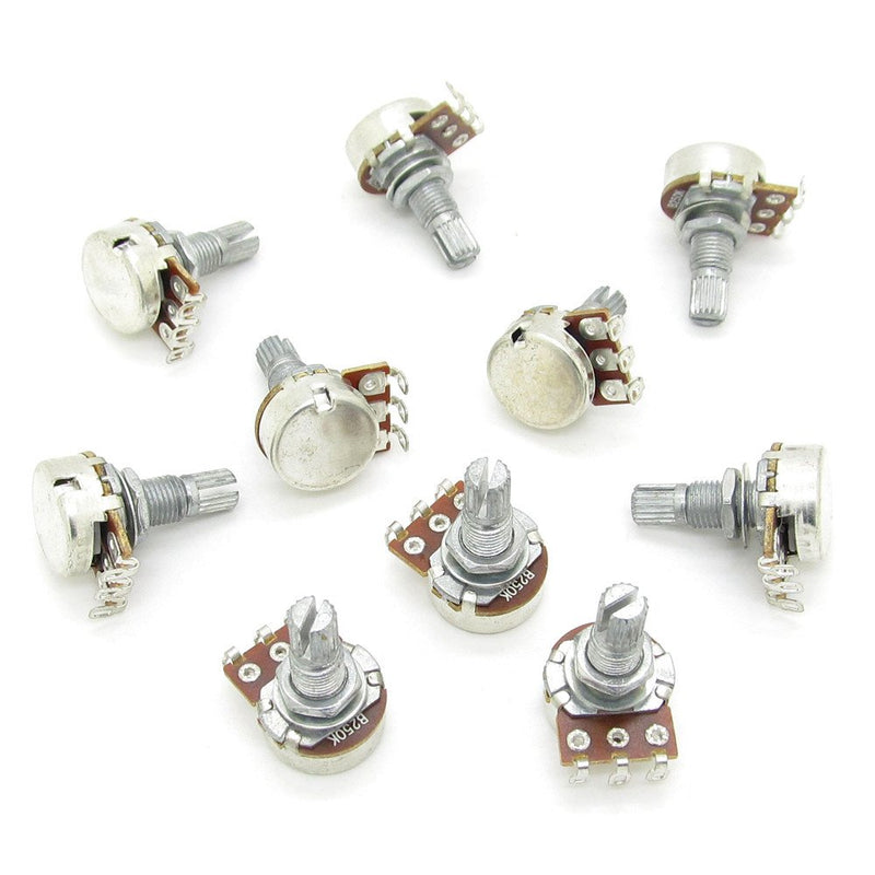 Guitar Potentiometers B250k Split Shaft Pots Audio Tone Switch Control Pack of 10