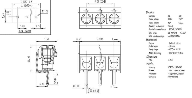 Screw Terminal Block Kit 5mm Pitch 2, 3, 4 Pole (40 pcs) by QSU