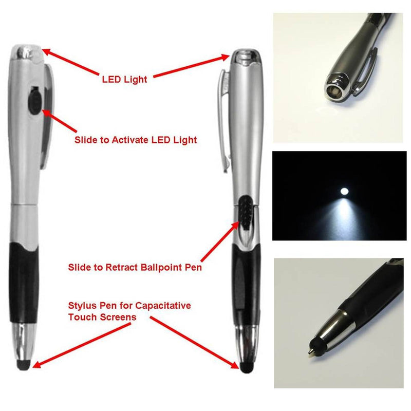 Stylus Pen [6 Pcs], 3-in-1 Universal Multi-Function Touch Screen Stylus + Ballpoint Pen + LED Flashlight for Smartphones Tablets iPad iPhone Samsung etc