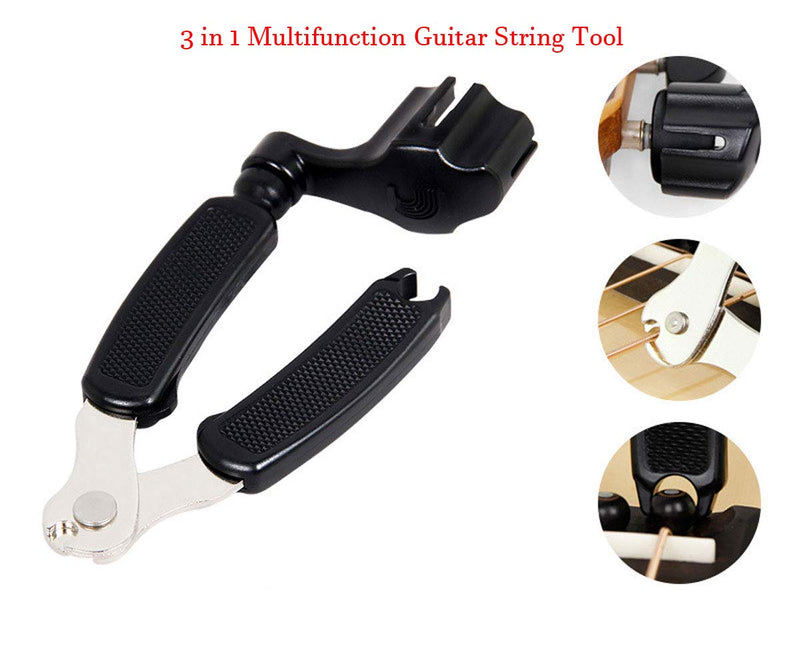 Guitar Bridge Set lnclude 24 Pcs Guitar ABS Plastic Bridge Pins, 4Pcs Guitar Bone Bridge Saddle and Nut, Stainless steel Guitar Bridge Pin Puller, 3 in 1 Guitar String Winder Cutter Pin Puller