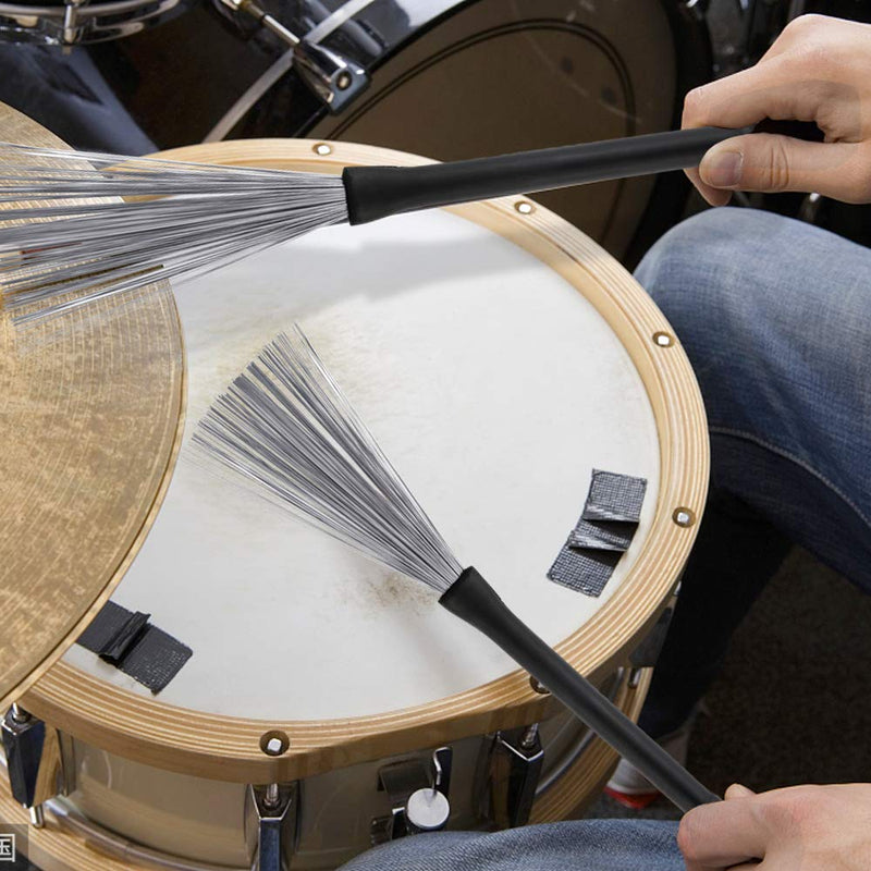 3 Pairs 5A Hard Maple Wood Drum Sticks and 1 Pair Retractable Drum Wire Brushes with a Storage Bag