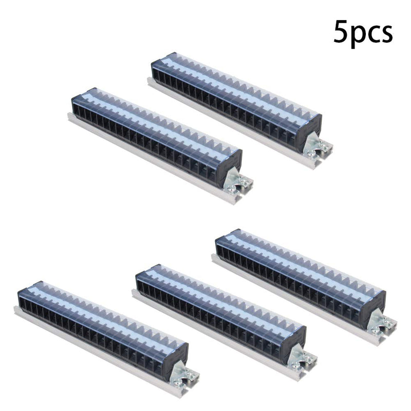 Fielect 5Pcs Barrier Terminal Strip Block Dual Rows 20 Positions 660V 15A Covered Barrier Screw Terminal Block Wire Barrier Block Terminal Strip, TD-1520