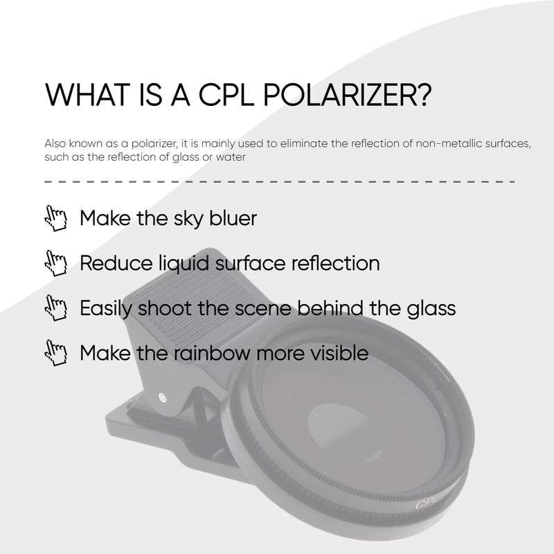 37mm CPL Polarizing Lens Filter, Portable Polarizer Camera Lens，Mobile Phone Clip Designed,Polarizer Lens Filter Improve Color Saturation and Contrast,for Eliminating or Reducing Light Spots
