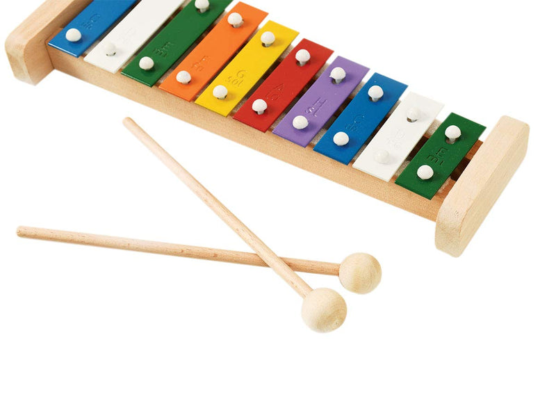 Professional Colorful Wooden Soprano Glockenspiel Xylophone with 10 Metal Keys for Adults & Kids - Includes 2 Wooden Beaters 10 Keys