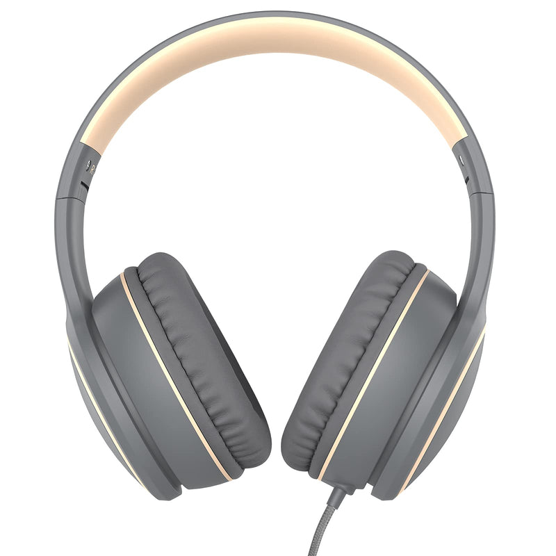 RORSOU R10 On-Ear Headphones with Microphone, Lightweight Folding Stereo Bass Headphones with 1.5M No-Tangle Cord, Portable Wired Headphones for Smartphone Tablet Computer MP3 / 4 (Grey) Grey