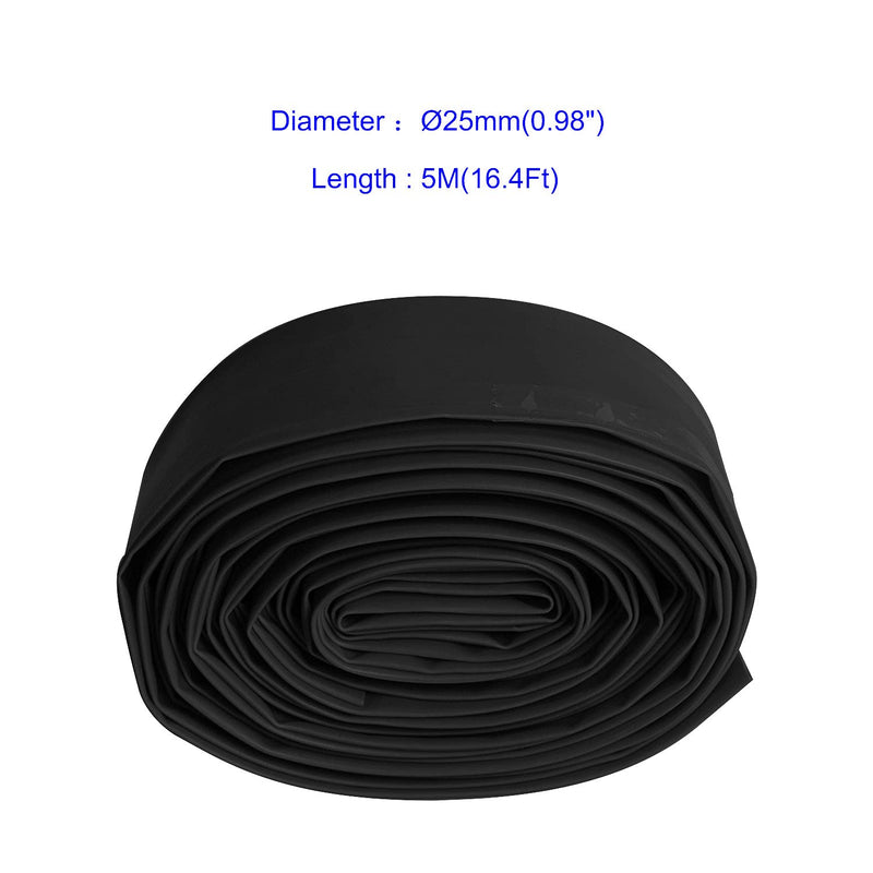 [AUSTRALIA] - Aoje-Link 25mm ID Black Heat Shrink Tubing Shrinkable Tube 5M(16.4Ft) 1pcs 25mm x 5M(Ф*L) 