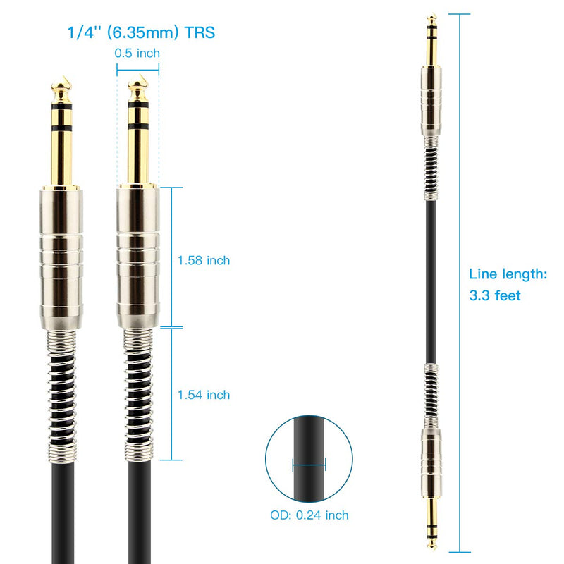 [AUSTRALIA] - JOLGOO 1/4 TRS Cable, 1/4" 6.35mm TRS to 1/4" 6.35mm TRS Balanced Interconnect Cable, 3.3 Feet 