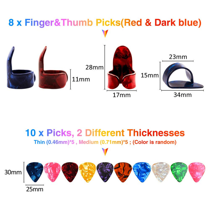 BUDDE Electric Acoustic Guitar Finger Picks Thumb Picks Set Thumb and Finger Picks Guitar Picks with Grid Case Storage Box