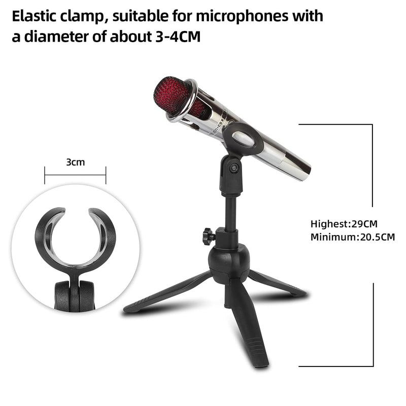 Desk Mic Stand Universal Adjustable Desktop Microphone Stand Portable Foldable Tripod Mic Table Stand with Microphone Clip For Dynamic Microphone, Wired Microphone - Bomaite L7, Black
