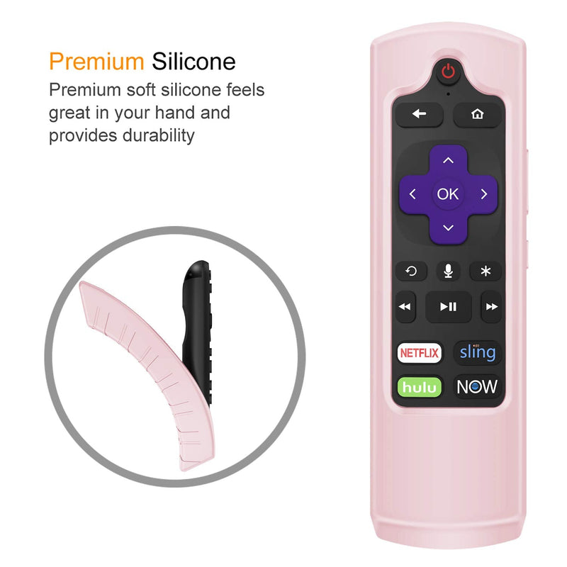 CaseBot Remote Case for Roku Voice, Roku Express HD / 4K+, Ultra LT Enhanced Voice, Express 3930, Premiere+ 3921, Streaming Stick+ Remote, Honey Comb Anti Slip Shockproof Silicone Cover, Pink Sand
