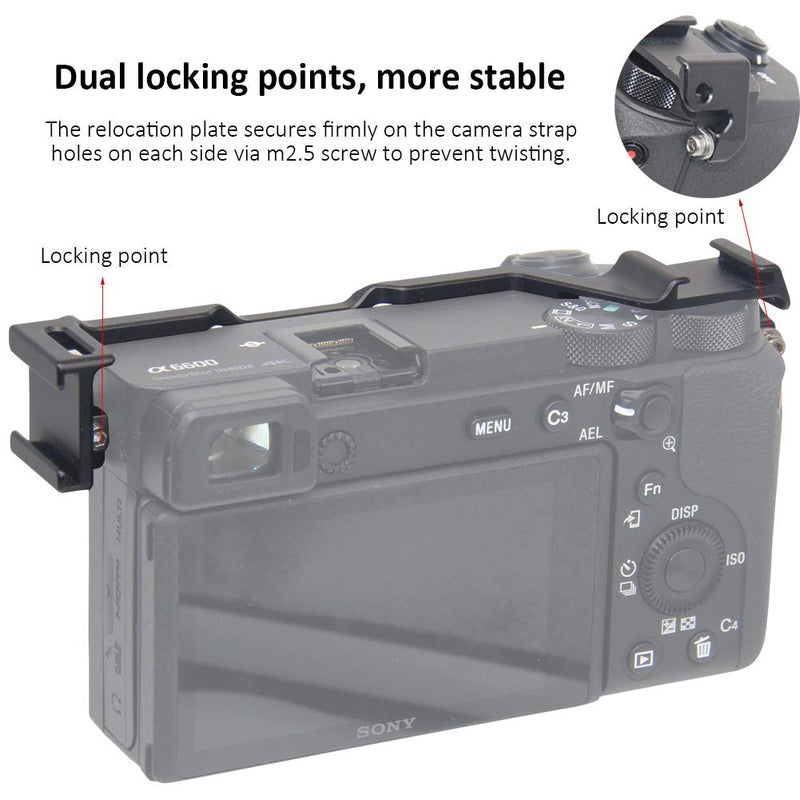Dual Cold Shoe Adapter Relocation Plate, Easy Hood Microphone Extension Cold Shoe Mount for Sony Alpha A6600 Camera, Vlogging Video Making Shooting Accessory