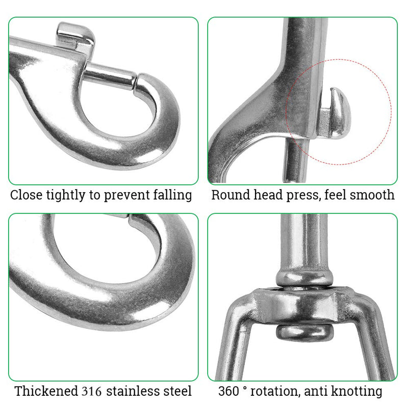 [AUSTRALIA] - POLARHAWK Double Ended Bolt Snap Hooks, Stainless Steel Double End Heavy Duty Trigger Snaps for Water Bucket/Dog Leash/Pet Feed Bucket/Pet Hammock and More, Pack of 6(3.5inch,Silver) 