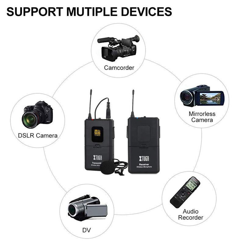 XTUGA Wireless Lavalier Microphone Professional UHF Camera Microphone with 30 Selectable Channels for SLR Camera,DV,Camcorder (CM3) CM3