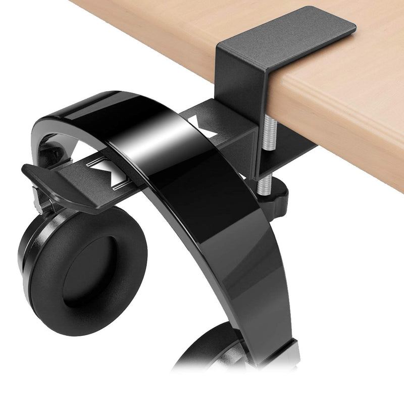 Xpix Metal Headphone Headset Holder Hanger with Under Desk Design Mount Clamp Clip Grip - Hooks onto Surface Without Glue Or Mess - Fits Headphones