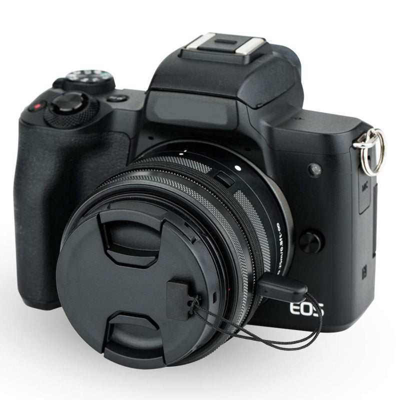 49mm Front Lens Cap Cover with Deluxe Cap Keeper for Canon EOS M50 M5 M6 Mark II M200 M100 with Kit Lens EF-M 15-45mm f/3.5-6.3 is STM Lenses and More Lens with 49mm Filter Thread