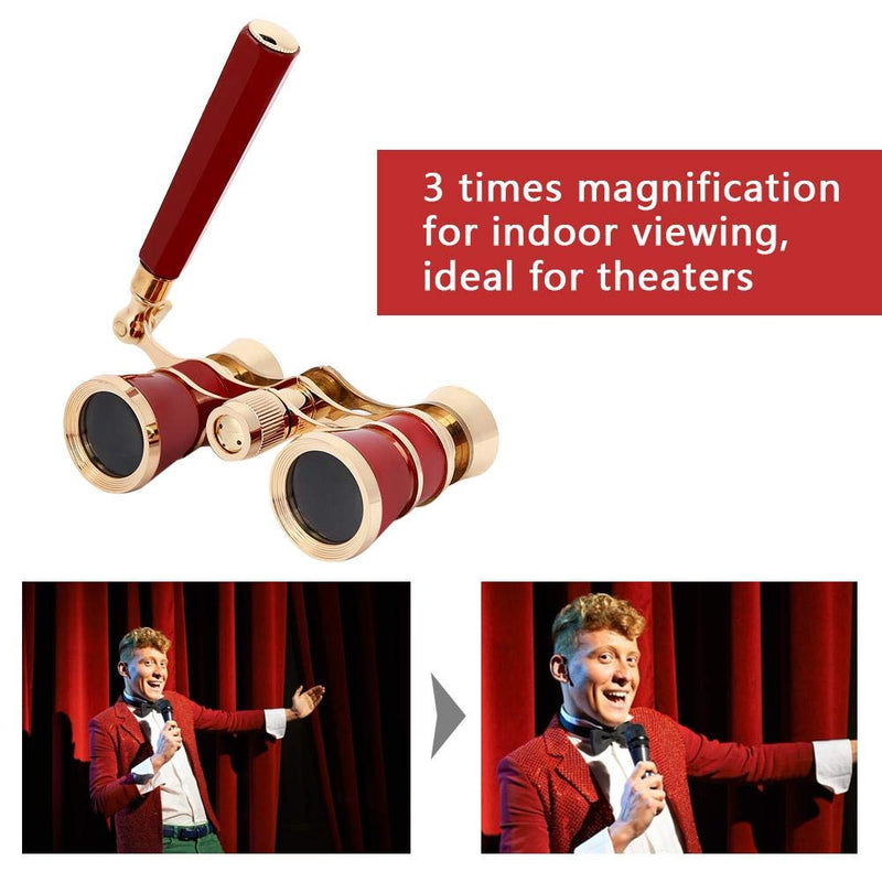 Binoculars for Opera,3X25 Central Focus Opera Glasses Binoculars, Theater Glasses with BAK-7 Prism & Handle, for Adults Kids, for Concert Theater Opera(Red-Brown) Red-brown