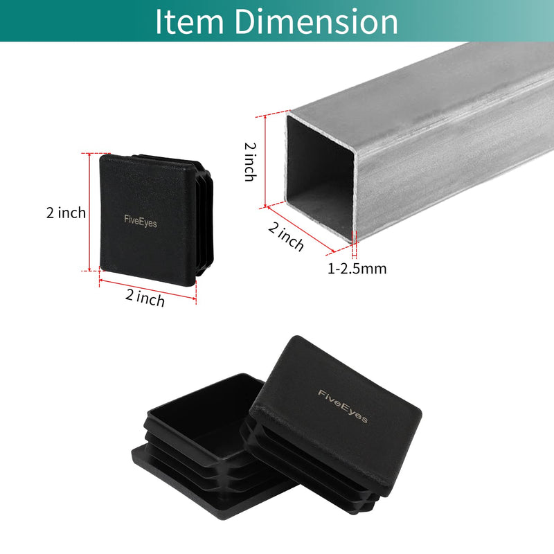 FiveEyes 2" 2x2 Square Tubing Plastic Plug,2 Inch End Cap (10 Pack)2"x2" 2 Inch Square Tube End Cap Fence Post Pipe Cover Tubing Insert Chair Glide Finishing Plug