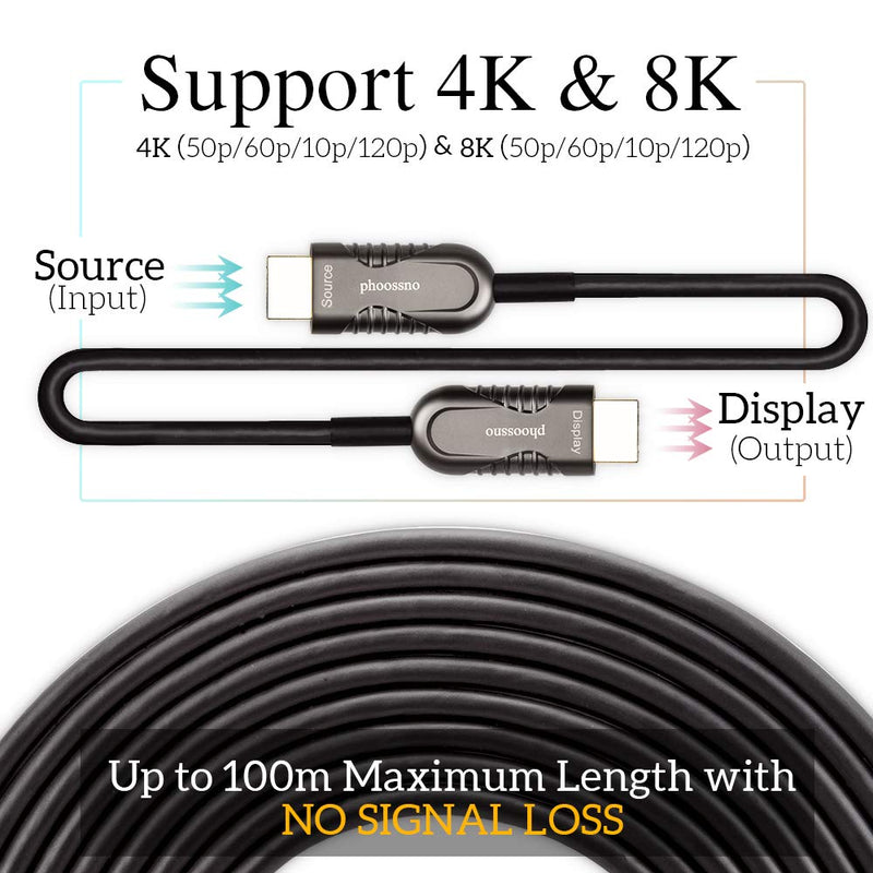 Certified 8K Fiber Optical HDMI 2.1 Cable Ultra High Speed HDMI Cable 48Gbps 25ft 7.5m phoossno Gen1 HDR eARC HDCP2.2 2.3 Support 4K 120Hz 8K60Hz Compatible with PS5 Xbox TV Monitor PC 7.5m Gen 1