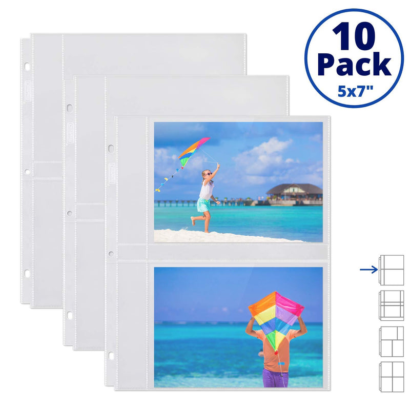 Dunwell 5x7 Photo Sleeve Inserts - (5x7, 10 Pack), for 40 Photos, Crystal Clear Photo Pockets for 3-Ring Binder, Photo Album Refillable Page Inserts, Each Page Holds Four 5 x 7" Pictures, Postcards 5x7"