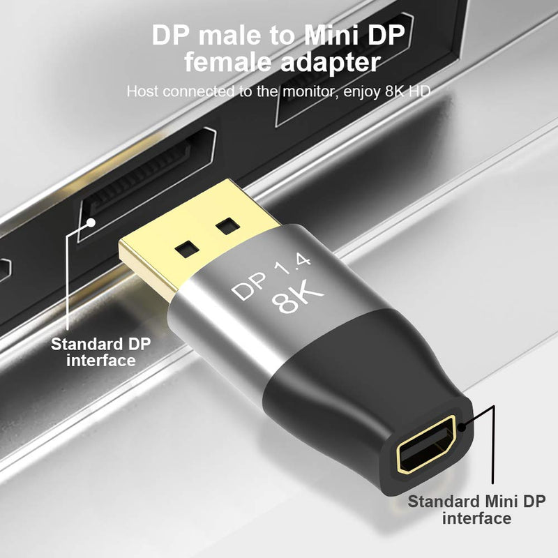 CableDeconn Mini DP to DisplayPort 8K(76804320)@60Hz 4K@144Hz 8K Cable with Mini DP Female to DP Male Connector DisplayPort 1.4 DP to Mini DP 8K 3 Meter mini dp dp 8k Cable+mDP F to DP M Connector