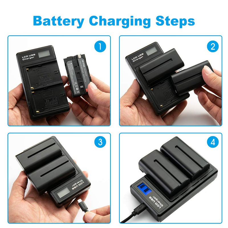REYTRIC NP-F550 Battery Charger Set for Sony NP F970,F960,F770,F750,F570,F550,F530,F330,CCD-SC55 TR516,TR716,TR818,TR910,TR917 (2-Pack Replacement Battery,LCD Display Dual Slot Charger)