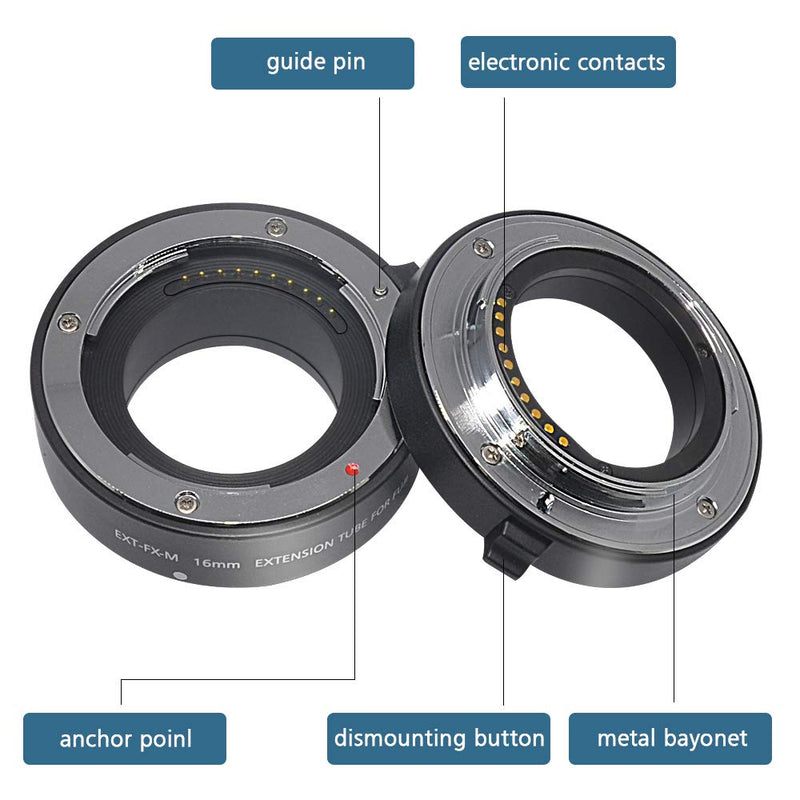 mcoplus EXT-FX-M Metal Auto Focus AF Fuji Macro Extension Tubes Set(10+16mm) for Fujifilm Fuji X-Mount X-T2,X-T20,X-T3,X-T30, XT1,X-T100 X-H1 X-PRO2 X-A5 X-A3 X-A2 X-A10 X-E3 X-E2 X-E2S X-M1