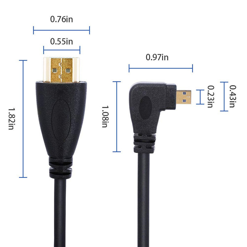 UCEC Right-Angled Micro HDMI to HDMI Male Cable Stretched Length for Cameras