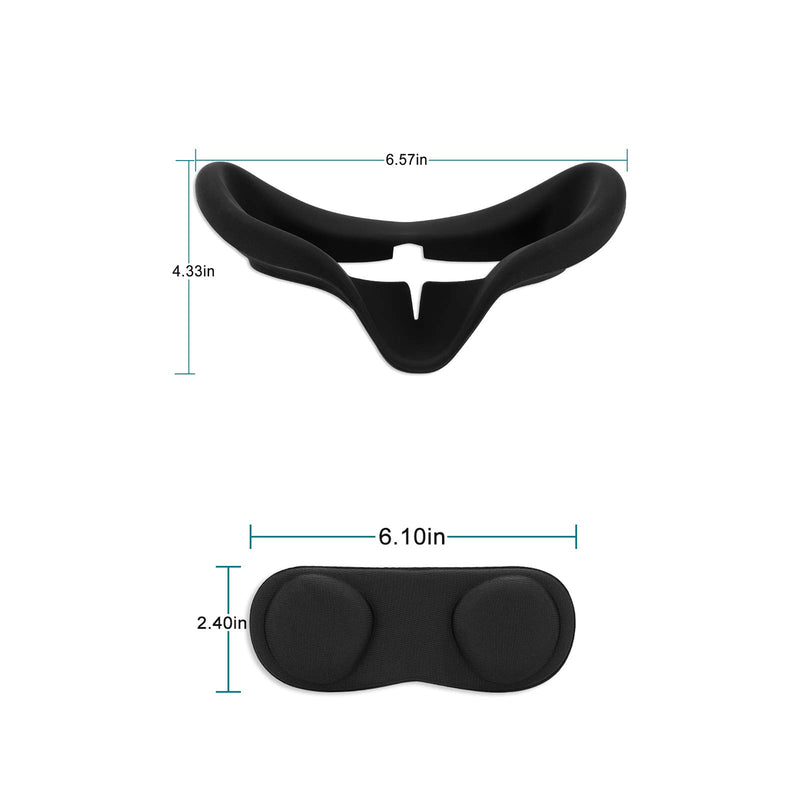 VR Silicone Face Cover and VR Lens Cover, Premium Silicone Protective Accessories Anti-Throw Sweatproof Lightproof Compatible with Oculus Quest VR Headset (Black)