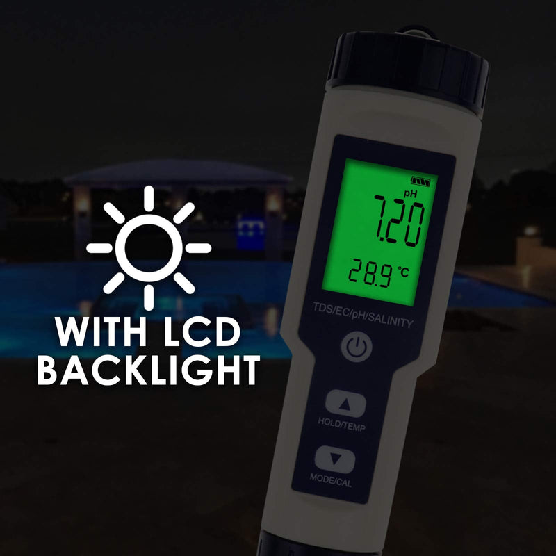 DANOPLUS 5 in 1 Digital pH Meter with TDS/EC/Salinity/Temperature Measurement Waterproof Highly Accurate Multi-Parameter Tester pH/TDS/EC/Temp/Salinity