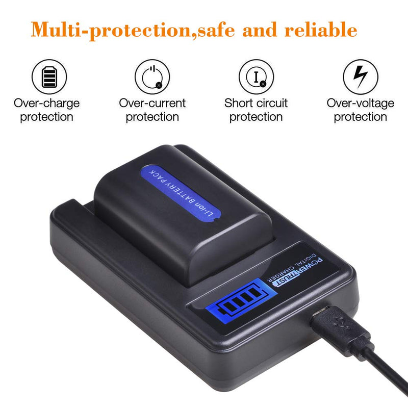 PowerTrust (2-Pack) NP-FH50 FH50 Battery + LCD USB Charger for Sony NP-FH40 NP-FH30 NP-FP50 NP-FP51 and Sony A230 A290 A330 A380 A390 DSC-HX1 HX100 HX200 HDR-TG1E TG3 TG5 TG7 Camera