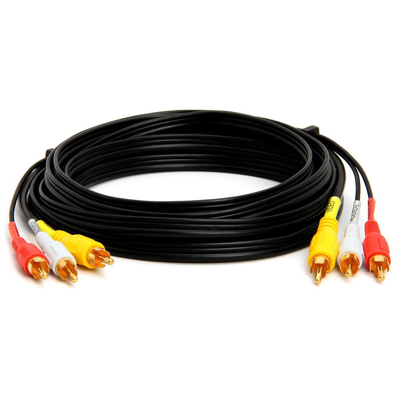 Cmple - 3-Male RCA to 3-Male RCA Composite Video Audio A/V AV Cable Gold Plated - 12 Feet 12FT Black