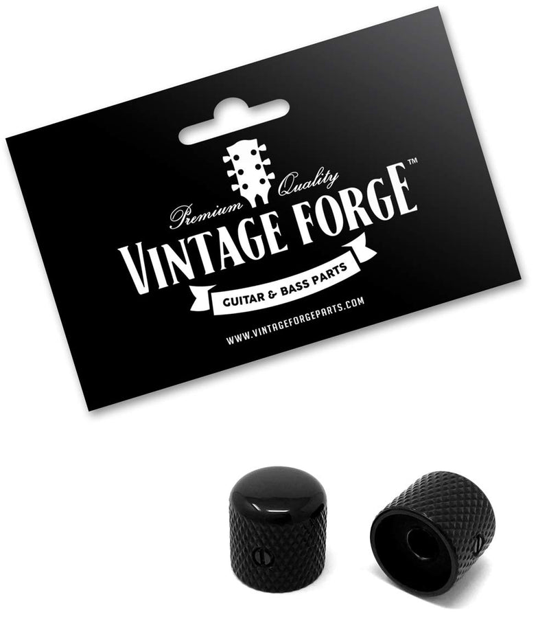 Vintage Forge Black Metal Dome Knobs for Fender Telecaster Guitar and Precision P-Bass (Set of 2) 1/4 Inch Solid Shaft DK50US-BLK