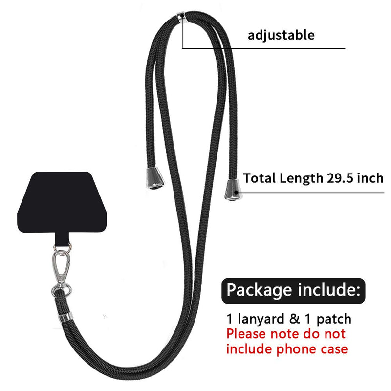 SS Phone Lanyard, Cell Phone Lanyard with Adjustable Detachable Neckstrap and Phone tether, Phone Strap Compatible with All Smartphones-Black black