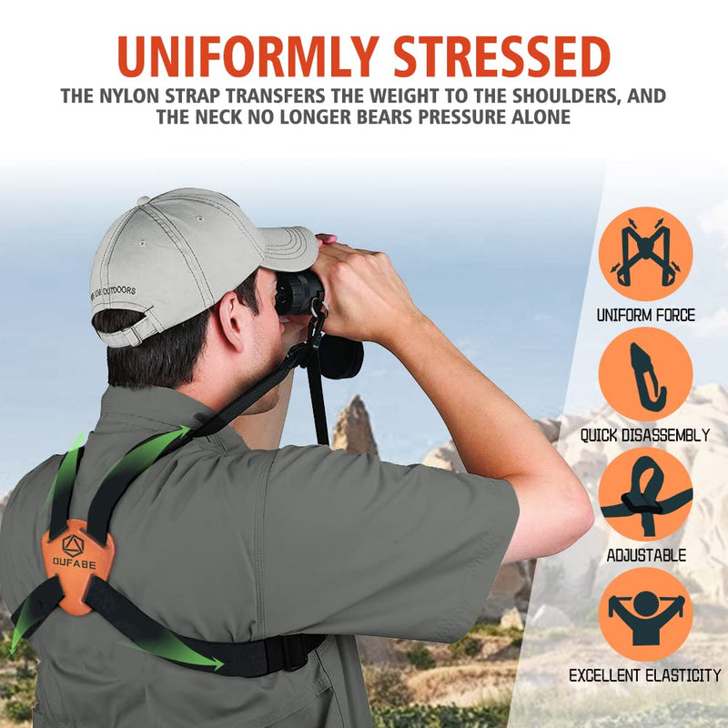 OUFABE Binocular Harness Strap, Binocular Strap, Adjustable and Deluxe Binoculars Harness for Hunting, Cross Binocular Straps Harness, Fits for Carrying Binocular, Cameras, Rangefinders and More