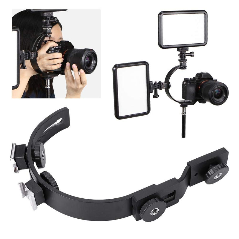 C-Shape Dual Hot Shoes Flash Lamp Mount Holder Bracket for DV Cameras Camcorders DSLR Cameras