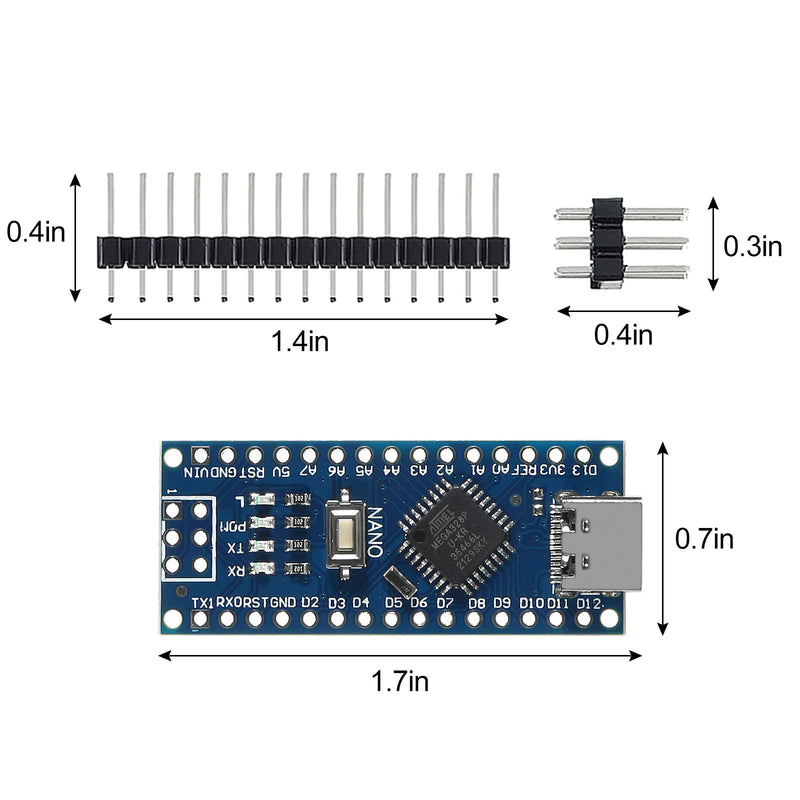 AITIAO 4Pcs Nano V3.0 ATmega328P Module CH340G 5V 16M Micro Controller Board Type-C Connection Compatible with Arduino Nano V3.0,Not Welded Module
