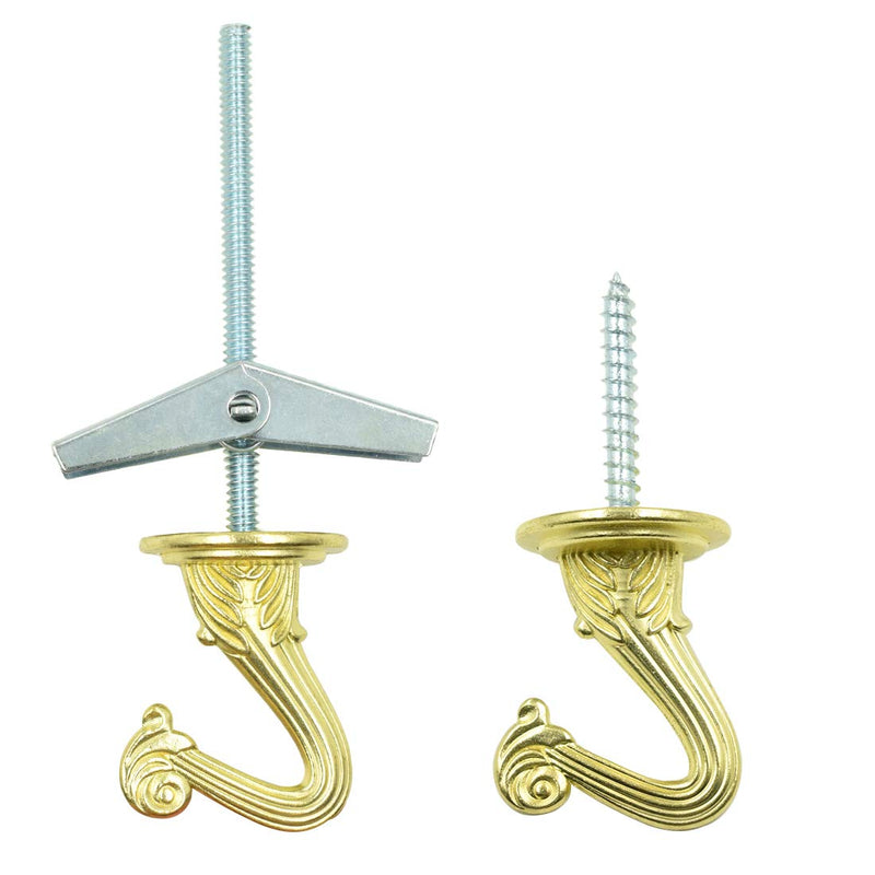 Hxchen 38mm/1.5" Ceiling Hooks - Heavy Duty Swag Hook with Steel Screws Bolts and Toggle Wings for Hanging Plants Ceiling Installation Cavity Wall Fixing Golden - (2 Sets) Gold