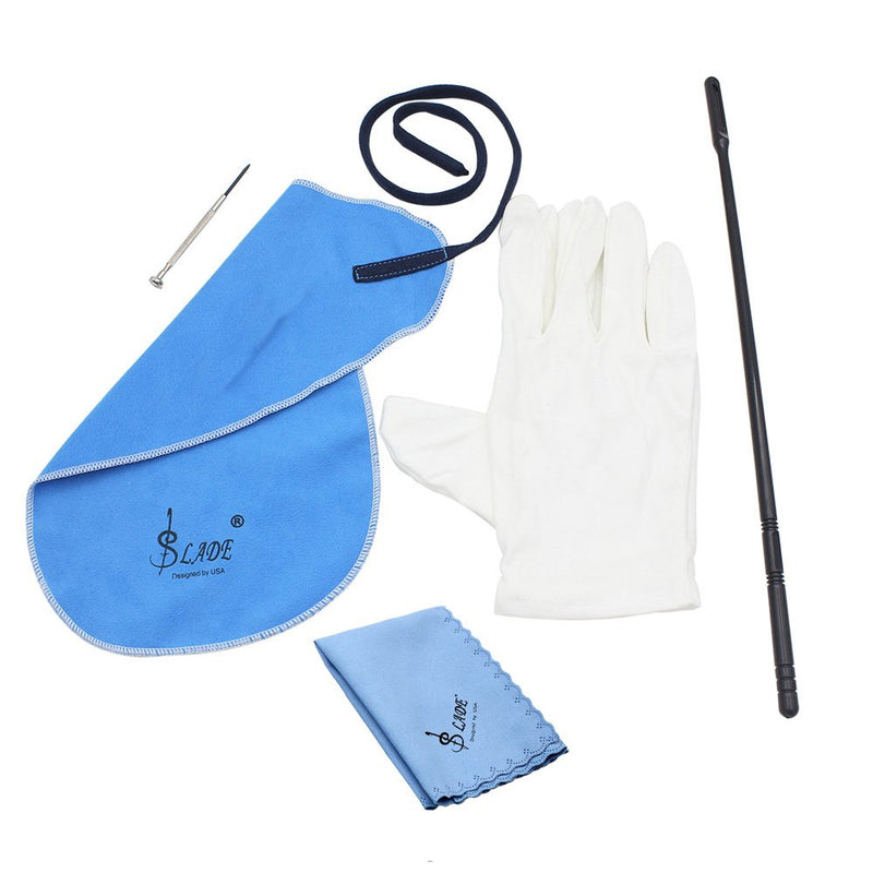 Mowind Flute Cleaning Kit Set with Cleaning Cloth Plastic Stick Screwdriver Gloves Set of 5