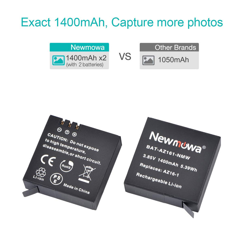 Newmowa AZ16-1 Replacement Battery (2-Pack) and 3-Channel USB Charger for Xiaomi YI AZ16-1,AZ16-2 and Xiaomi Yi 4K,Yi 4K+,Yi Lite,YI 360 VR Action Camera(Not for Discovery Version)