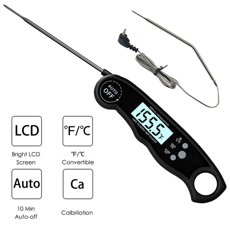 GAISTEN Food Thermometer, Digital Food Thermometer Instant Read, Meat Thermometer for Cooking, Grilling, Smoking, Baking, Turkey, Milk, Dual Probe Thermometer 2 in 1 Function(Black) Black