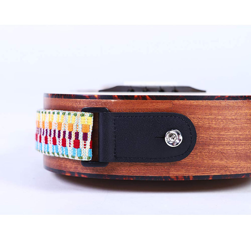 Paisen Rainbow Ukulele Strap Knitting Cotton Belt and Microfiber Leather Heads With 2 Strap Buttons For for Ukulele or Small Size Guitar, 4 cm Wideth, Adjustable Length from 83 cm to 147cm Colorful strap 1