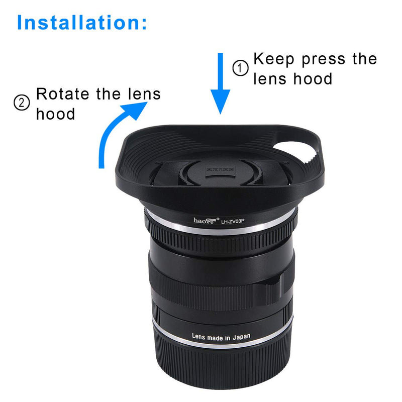 Haoge LH-ZV03P Lens Hood for Carl Zeiss Distagon T 2.8/21 21mm f2.8 ZM, C Biogon T 4.5/21 21mm f4.5 ZM, 2.8/25 25mm f2.8 ZM, 2.8/28 28mm f2.8 ZM, C Sonnar T 1.5/50 50mm f1.5 ZM Hollow Out Designed Square - Black - Hollow Out Designed