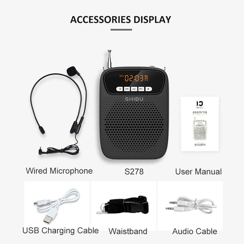 [AUSTRALIA] - SHIDU Portable Voice Amplifier FM Radio Wired Microphone Bluetooth Loudspeaker (Black) Black 