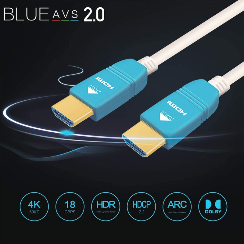 BlueAVS 40 Feet HDMI Fiber Optic Cable 4K 60Hz HDMI 2.0b High Speed 18Gbps Dynamic HDR10 HDCP2.2/2.3 eARC White 4K_40FT_WhiteCable BlueHousing
