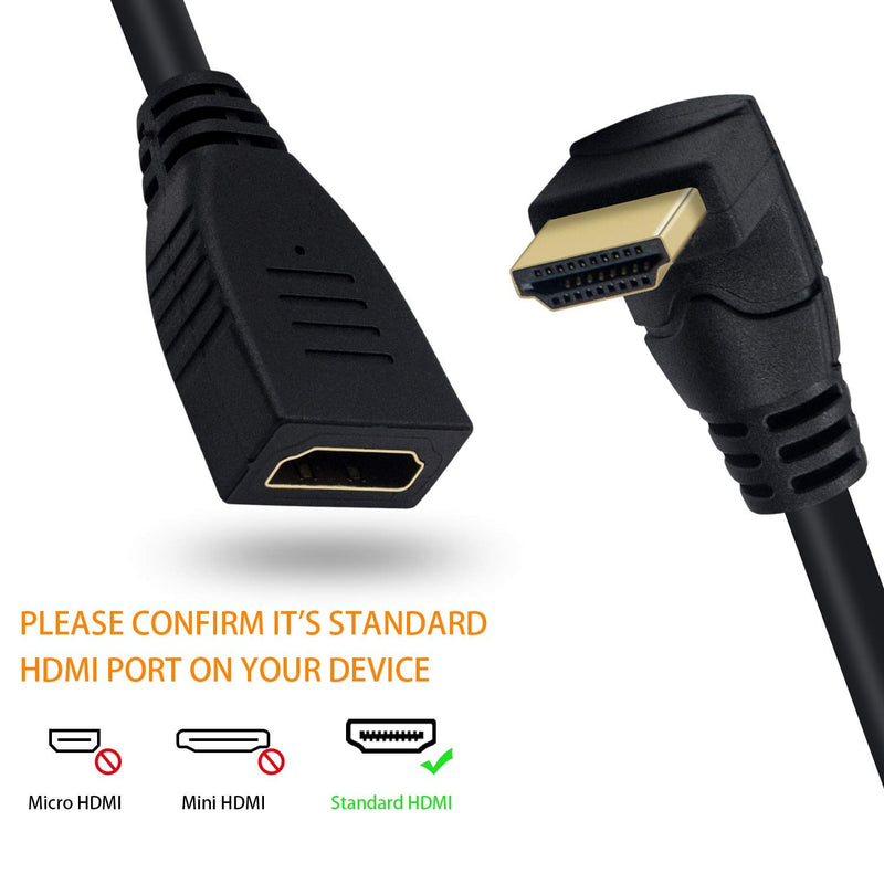 Poyiccot HDMI 2.0 Extension Cable 90 Degree, 2 Feet / 60cm HDMI Extender Cable 90 Degree Upward Angle HDMI Male to Female Extension Cable 60Hz, 4K 2K Gold Plated High Speed (F/M Up)