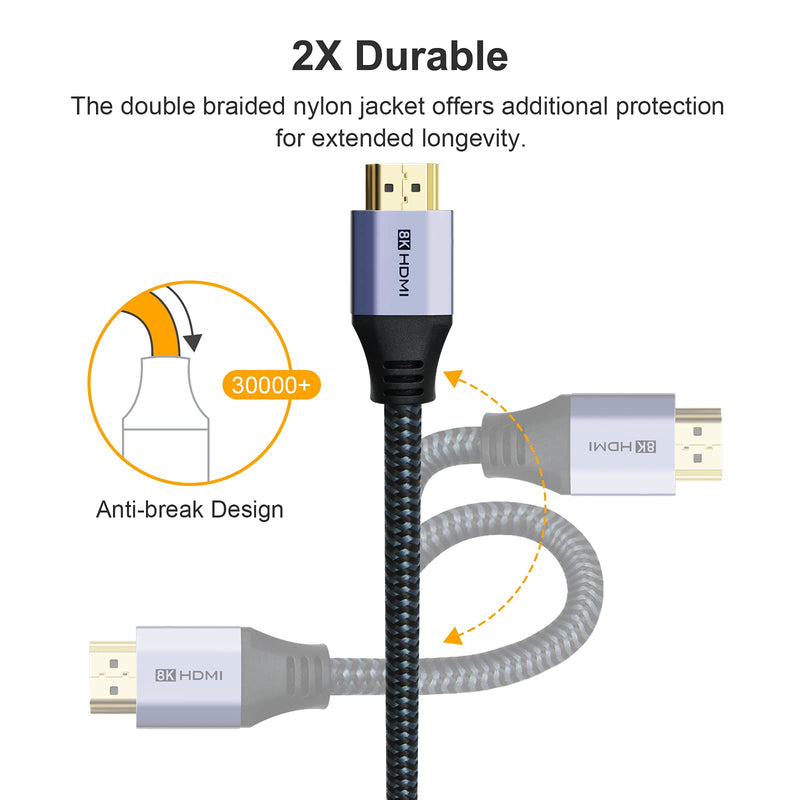 8K HDMI 2.1 Cable 6ft, DDMALL 48Gbps Gaming High Speed Braided HDMI 2.1 Cord 8K 60Hz 4K 120Hz 10K HDR10 eARC HDCP 2.2&2.3, Compatible with PS5, PS4, TVs, PCs (6 Feet 1 Pack)