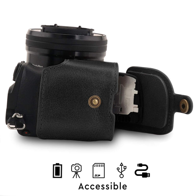 MegaGear Ever Ready Genuine Leather Camera Half Case Compatible with Sony Alpha A6100, A6400 Black