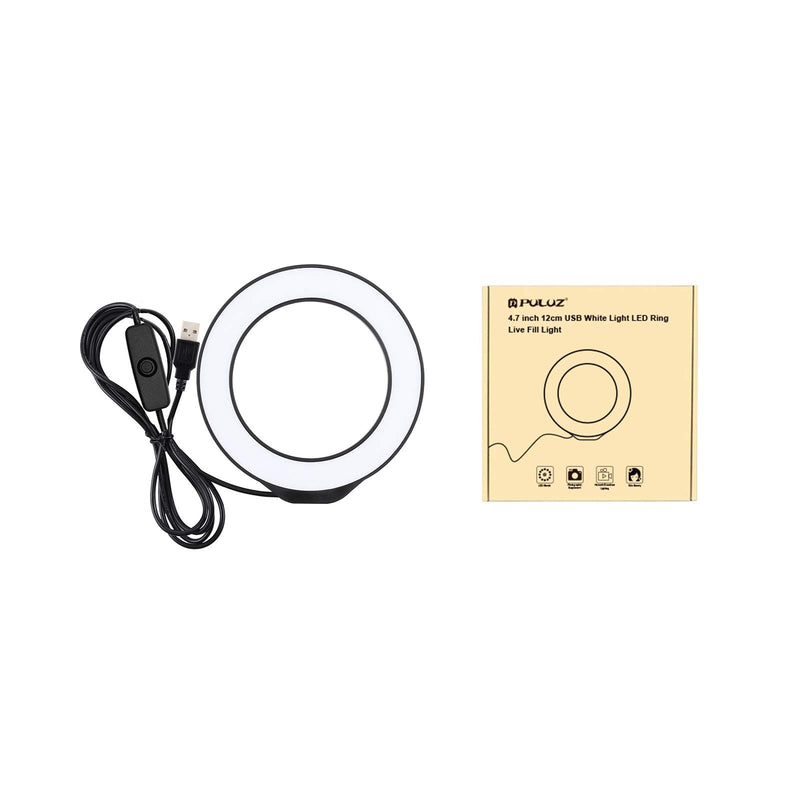 Mini Selfie LED Ring Light, PULUZ 4.7 inch 12cm USB White Light LED Ring Vlogging Photography Video Lights for Self Broadcasting/Remote Working/YouTube/TikTok Video/Live Streaming (Black) Black