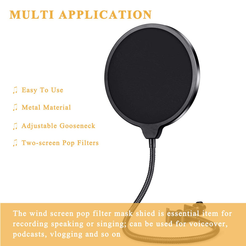 Microphone Pop Filter Mask Shield For Microphone, Z ZAFFIRO Dual Layered Wind Pop Screen With Flexible 360°Gooseneck Clip Stabilizing Arm